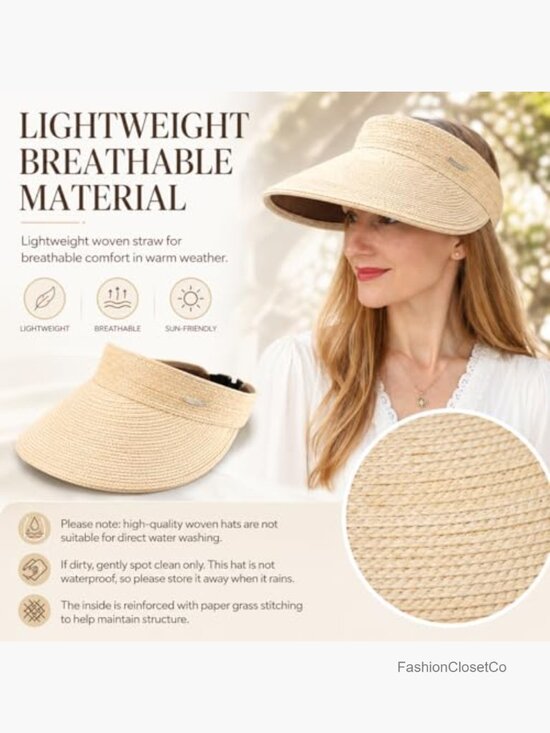 Wide Brim Sun Hat Straw Sun Visor with Ponytail Hole UPF 50  display picture 3